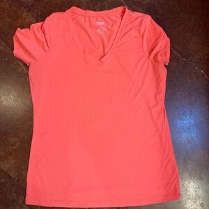 4/$20 Ladies Neon Orange/Pink V-Neck Performance Shirt